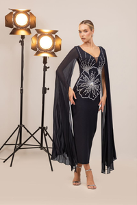 RANIA EMBELLISHED CAPE DRESS