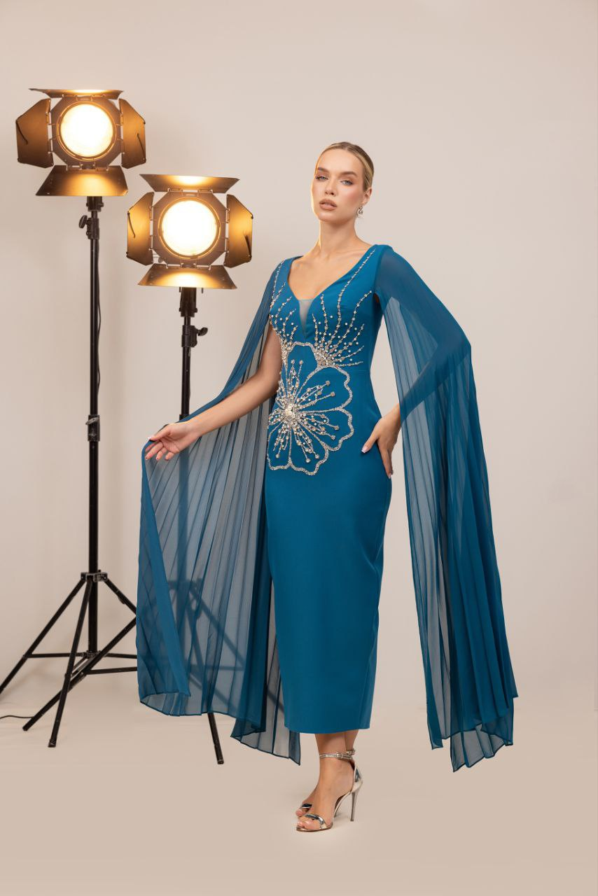 RANIA EMBELLISHED CAPE DRESS